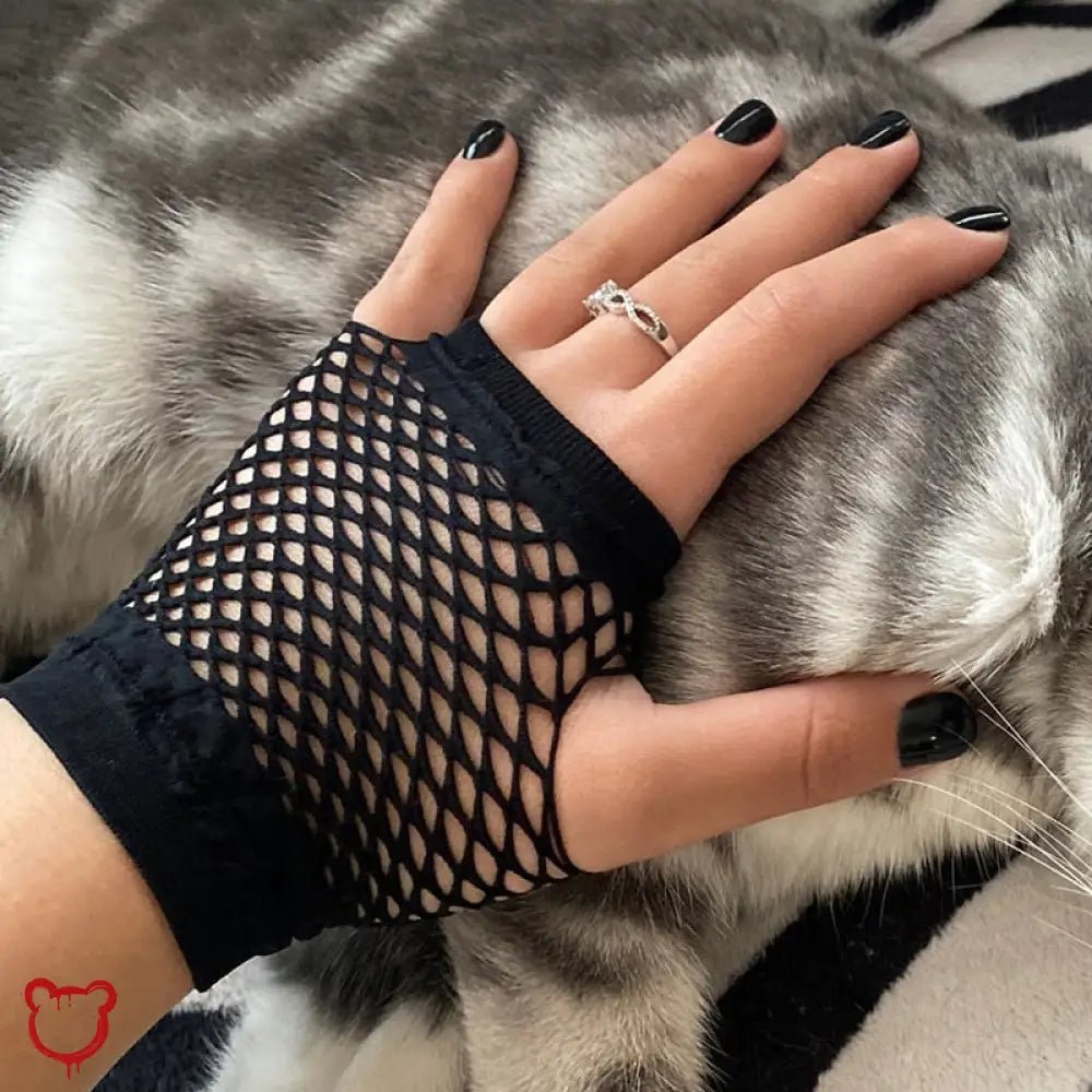 "Fingerless Fishnet Gloves - Black" - The Cursed Closet