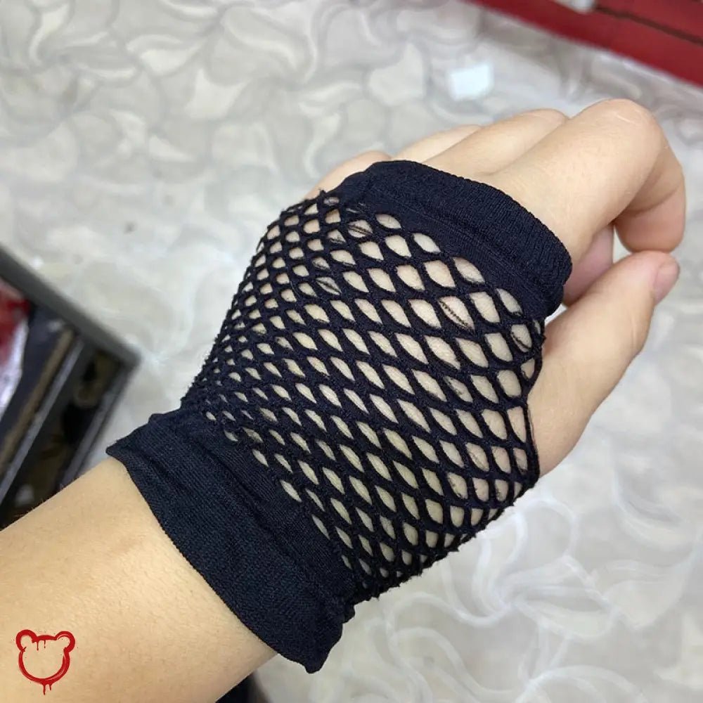 "Fingerless Fishnet Gloves - Black" - The Cursed Closet