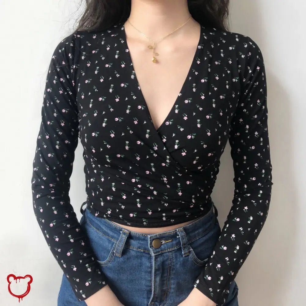 Floral V - Neck Casual Top - The Cursed Closet