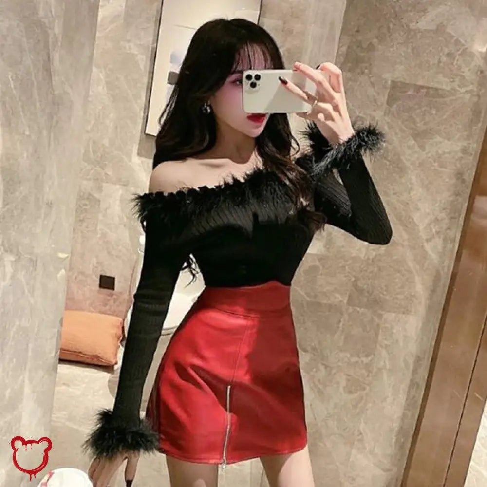 "Frighteners' Black/Red PU Mini Skirt" - The Cursed Closet