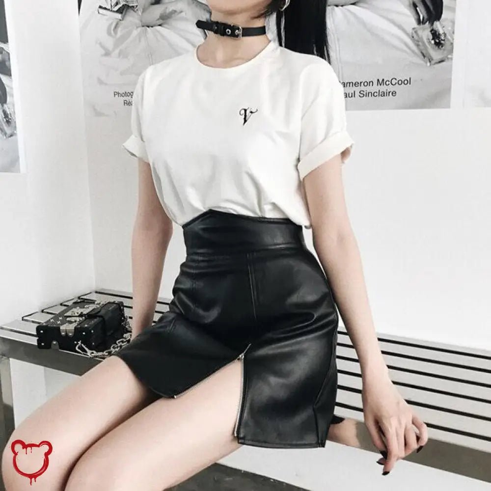 "Frighteners' Black/Red PU Mini Skirt" - The Cursed Closet