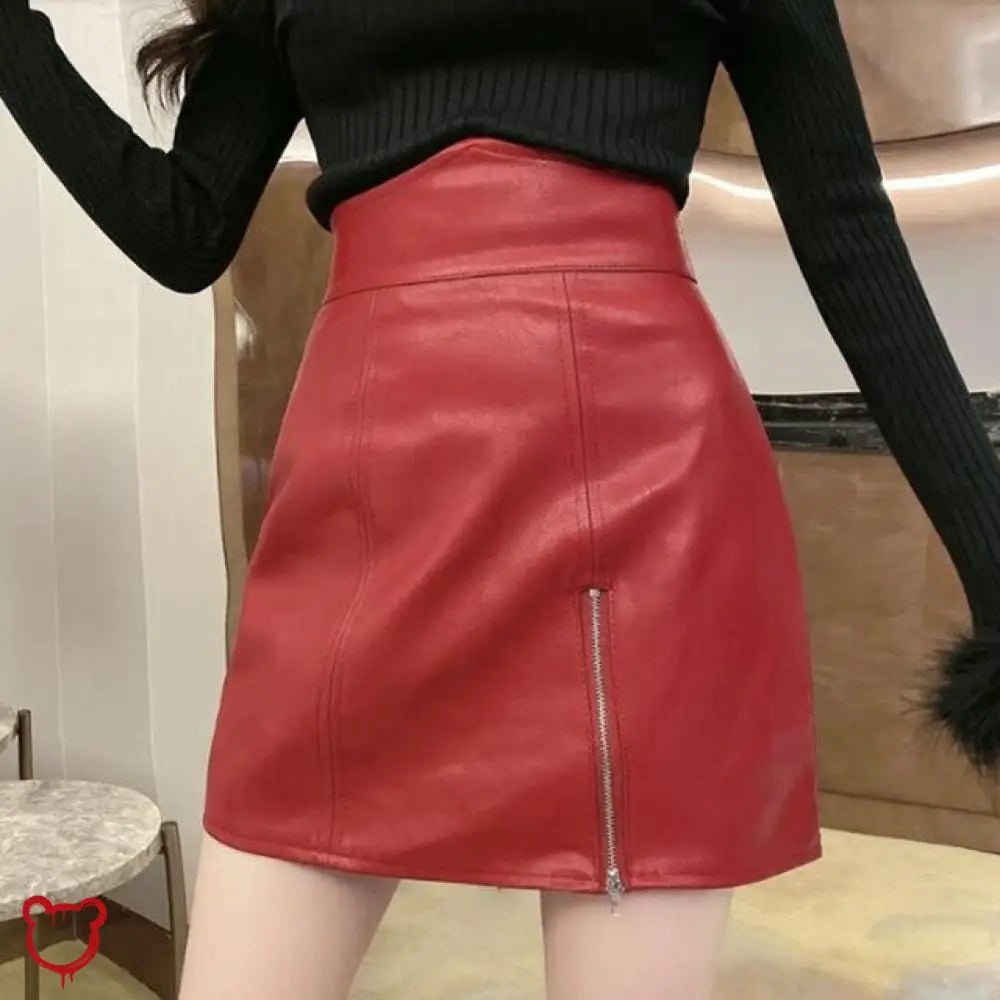 "Frighteners' Black/Red PU Mini Skirt" - The Cursed Closet