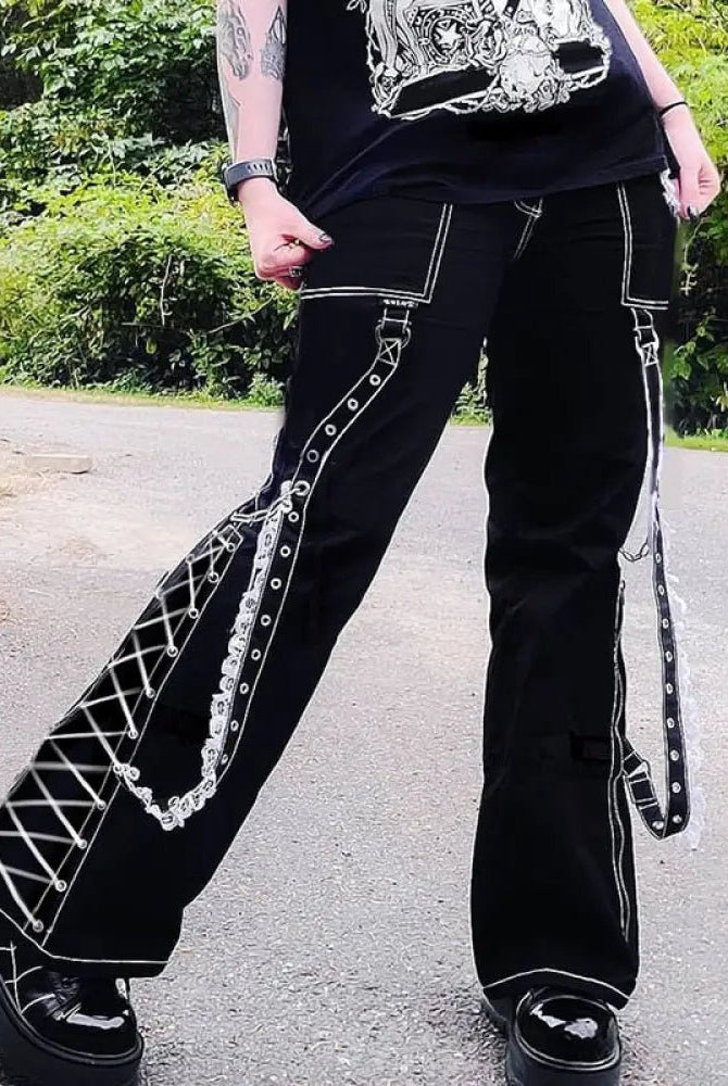 "Frosty Lace - Up Goth Pants" - The Cursed Closet