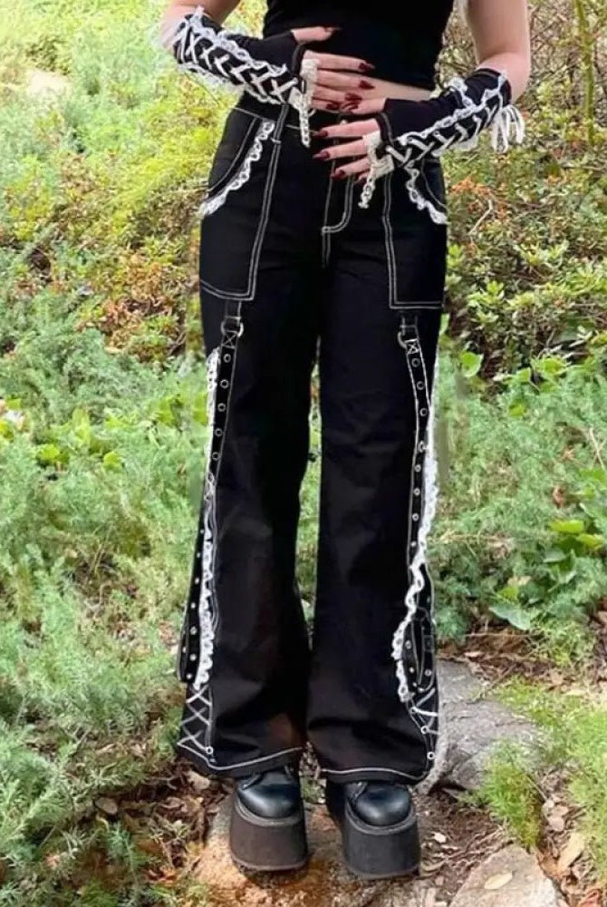 "Frosty Lace - Up Goth Pants" - The Cursed Closet