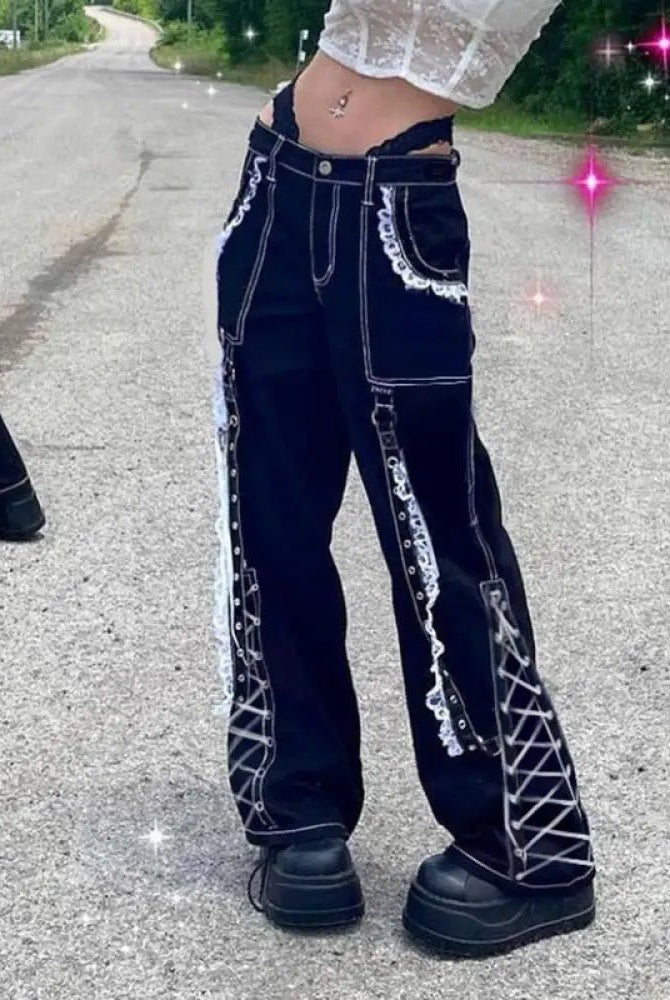 "Frosty Lace - Up Goth Pants" - The Cursed Closet