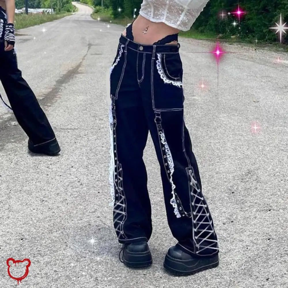 "Frosty Lace - Up Goth Pants" - The Cursed Closet