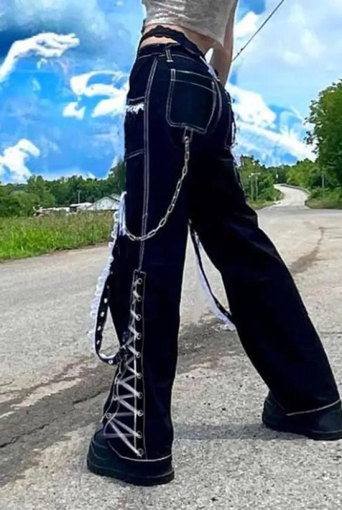 "Frosty Lace - Up Goth Pants" - The Cursed Closet