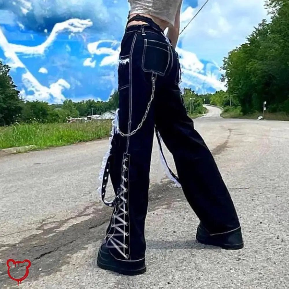 "Frosty Lace - Up Goth Pants" - The Cursed Closet