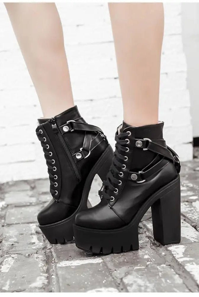 Goth Black Ankle Boots'