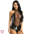 Gothic Faux Leather Mesh Bodysuit' - The Cursed Closet