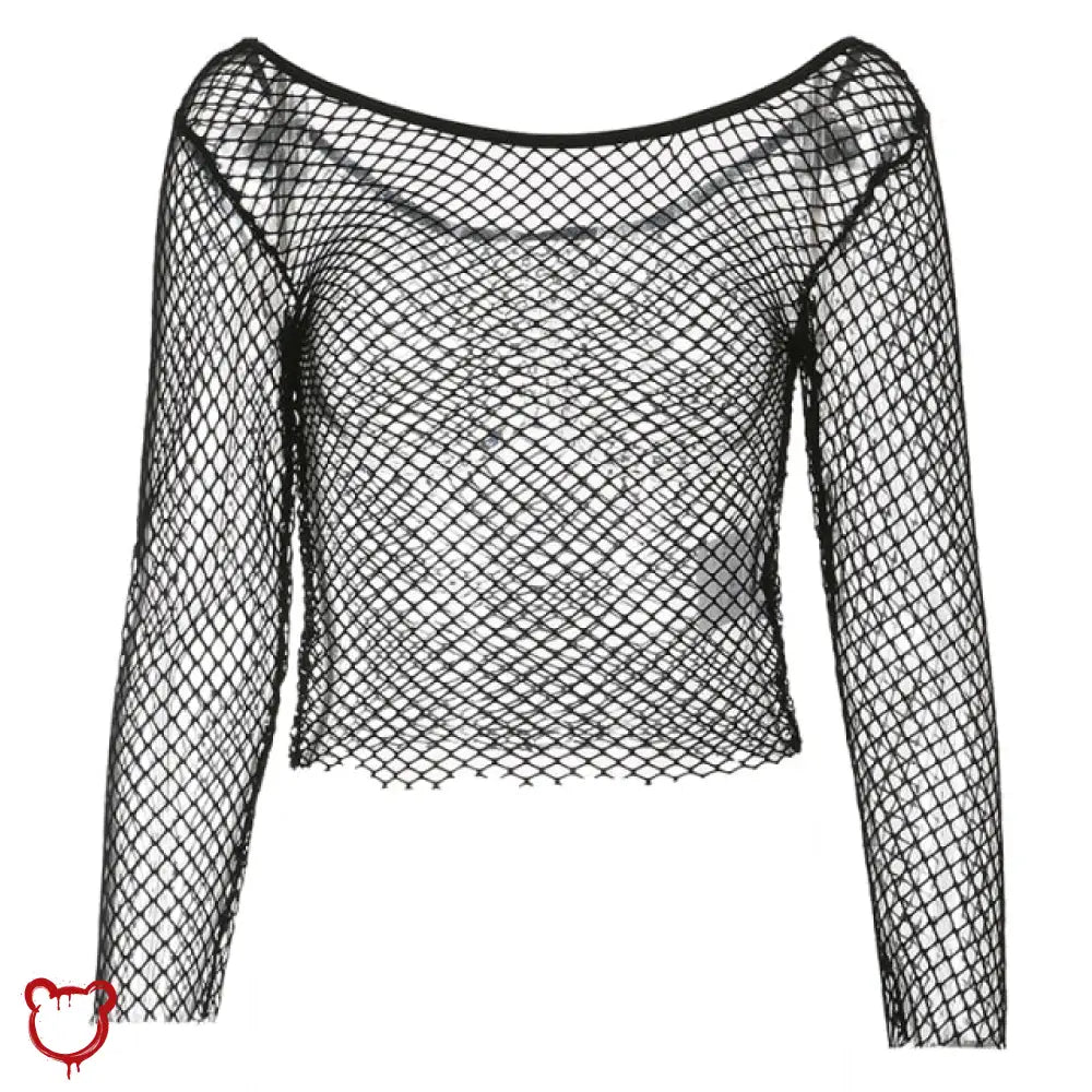 The Cursed Closet 'Night Owl' Fishnet Crop Top at $17.99 USD