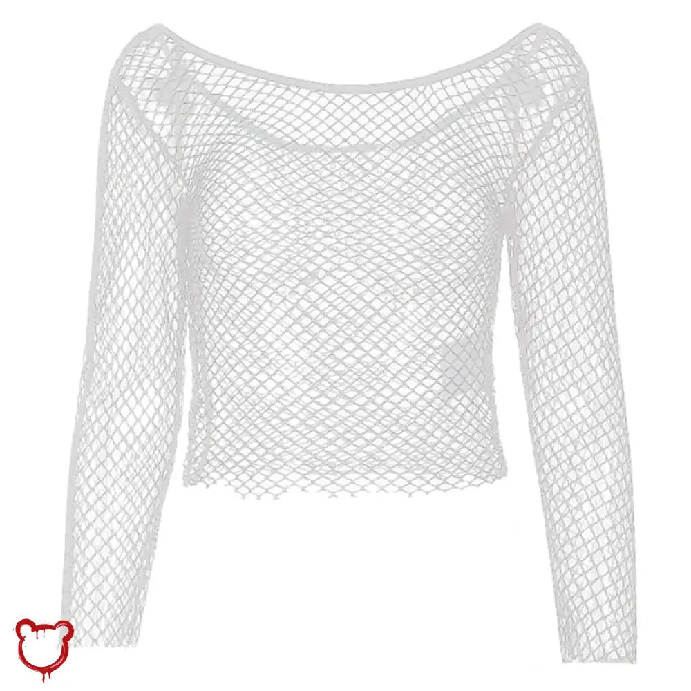 The Cursed Closet 'Night Owl' Fishnet Crop Top at $17.99 USD