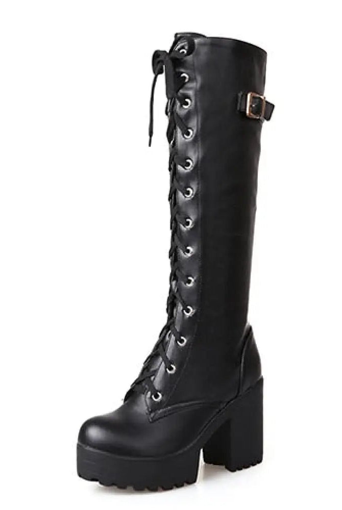 Gothic Lace-Up Knee-High Boots