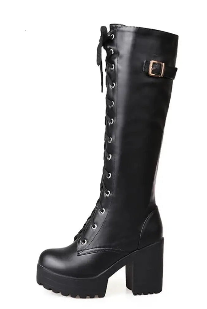 Gothic Lace-Up Knee-High Boots