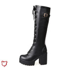 Gothic Lace - Up Knee - High Boots - The Cursed Closet