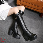 Gothic Lace - Up Knee - High Boots - The Cursed Closet