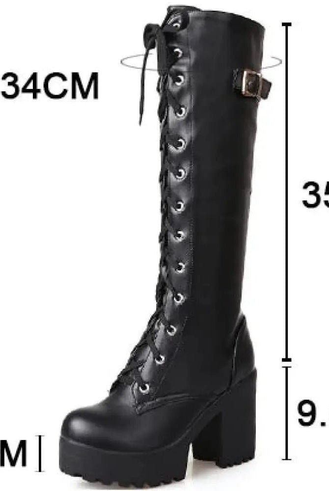 Gothic Lace-Up Knee-High Boots