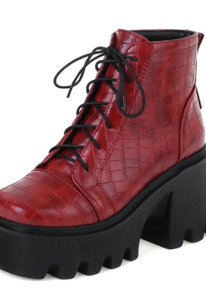Gothic Lace-Up Leather Boots