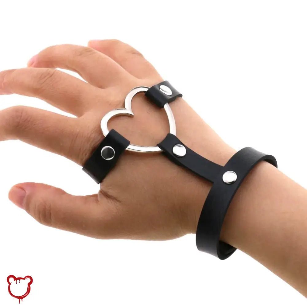 Gothic Leather Bracelet: Heart's Embrace - The Cursed Closet