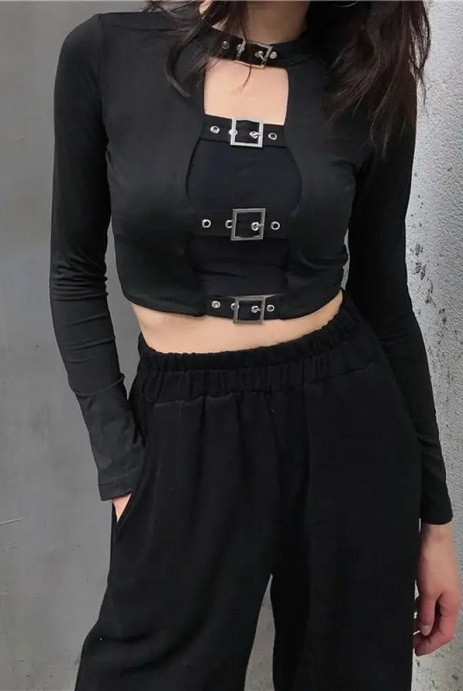Gothic Long Sleeve Black Top' - The Cursed Closet