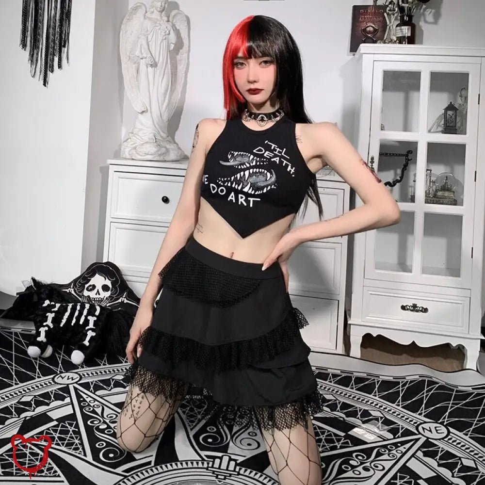 Gothic Mesh Ruffle Skirt - The Cursed Closet