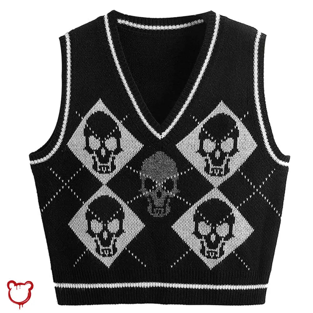 Gothic Skull Checkerboard Sweater - The Cursed Closet