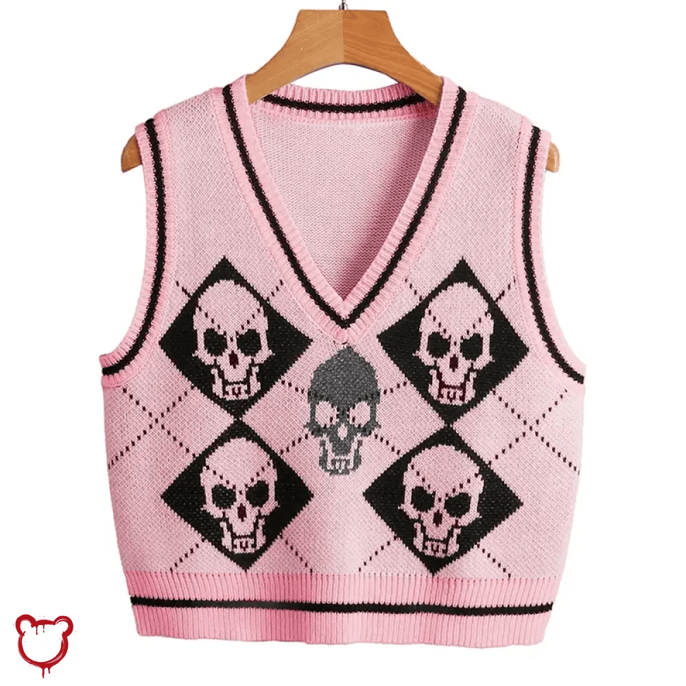 Gothic Skull Checkerboard Sweater - The Cursed Closet