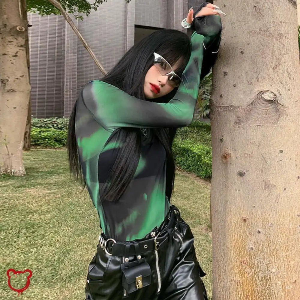 Green Tie Dye Mesh Top - The Cursed Closet