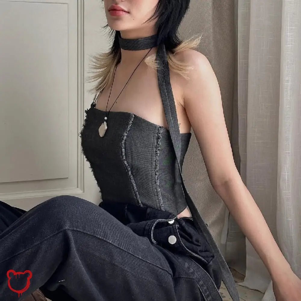 Grey Buckle Crop Top - The Cursed Closet