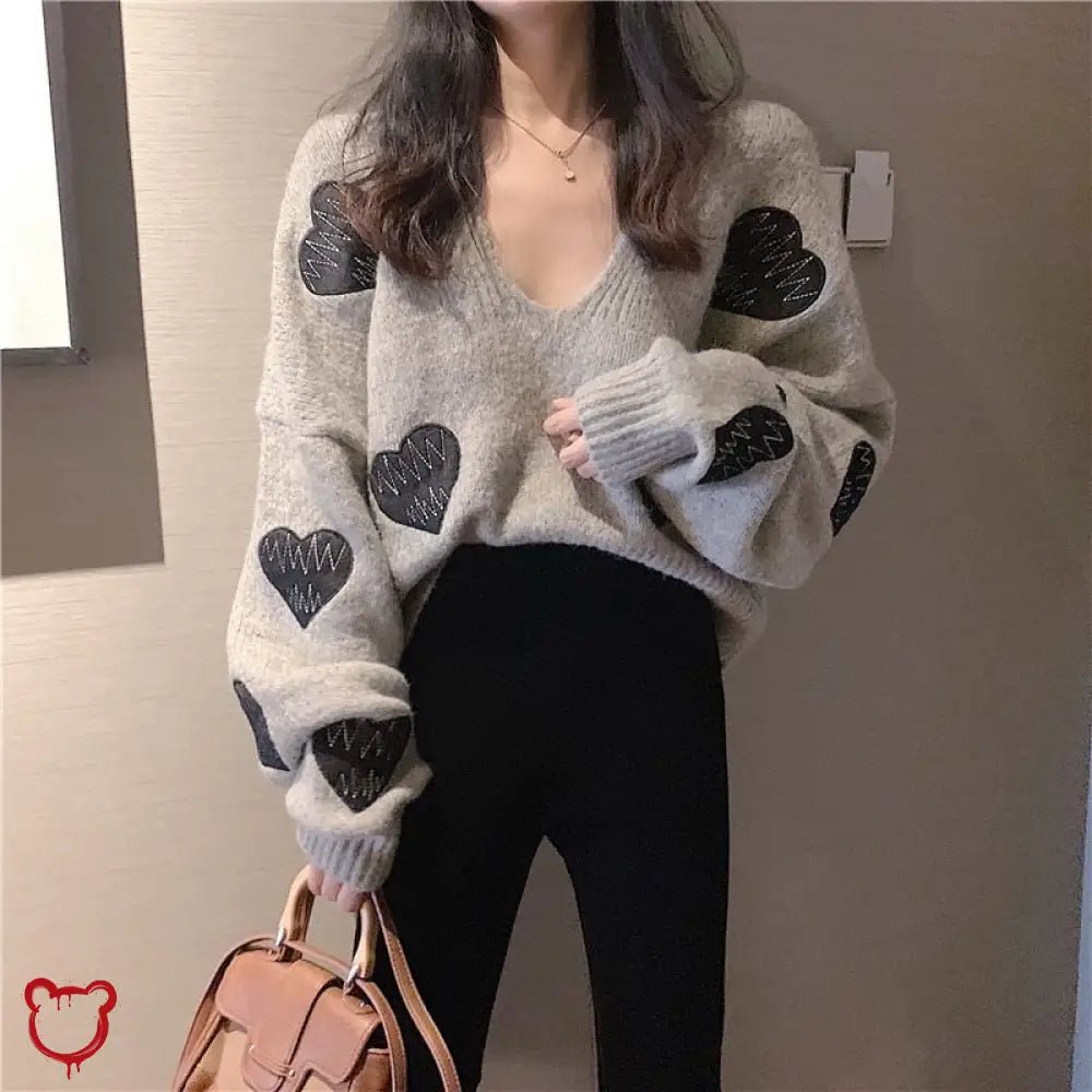 Grey Love' Grunge Embroidery Sweater - The Cursed Closet