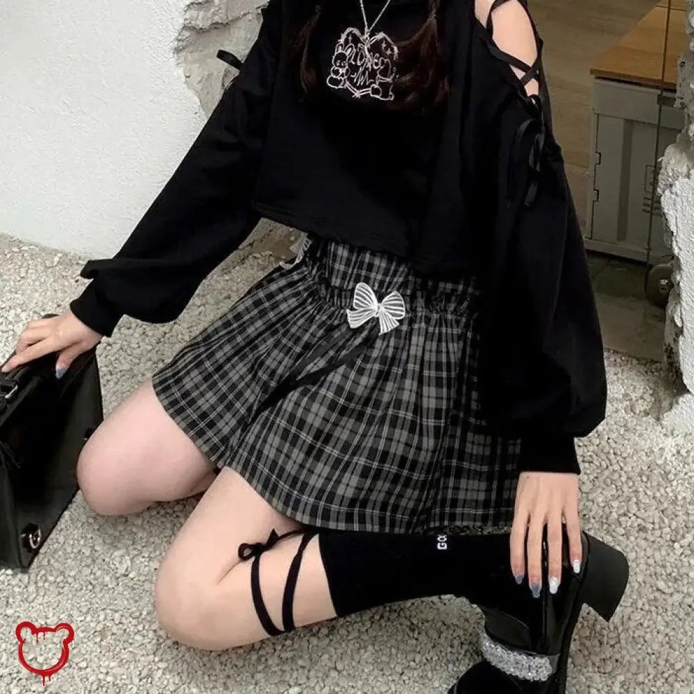Grey Plaid Bow Skirt - The Cursed Closet