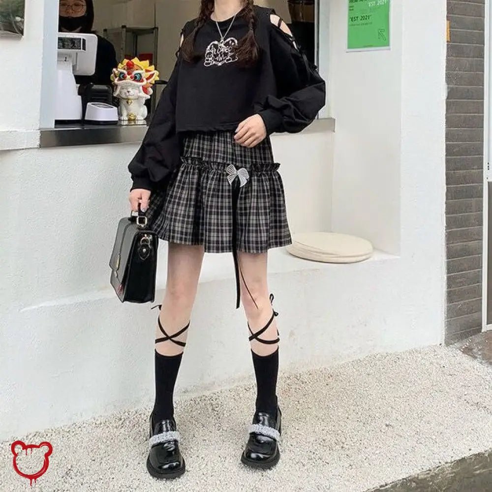 Grey Plaid Bow Skirt - The Cursed Closet