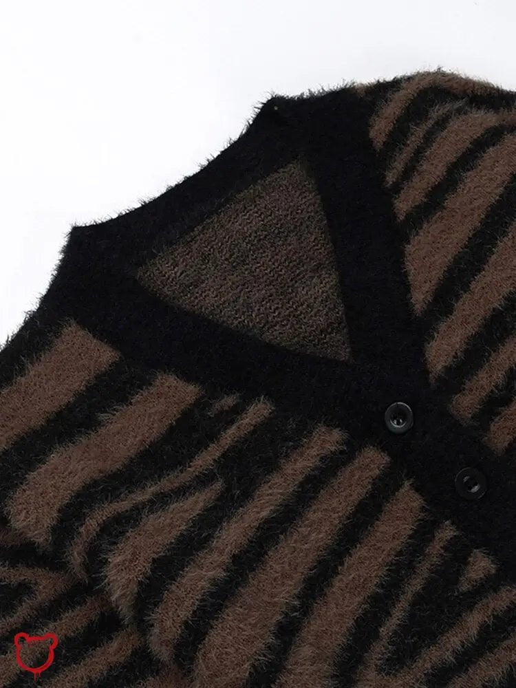 Grunge Brown Stripe Cardigan - The Cursed Closet