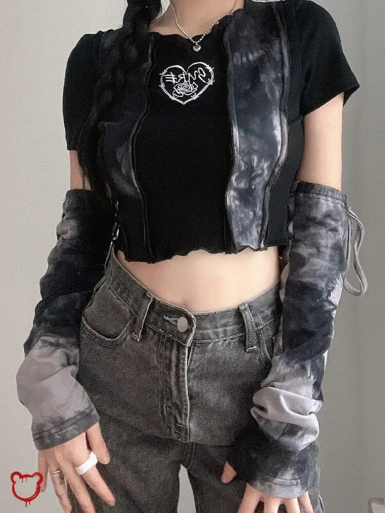 Grunge Crop Top with Gloves - The Cursed Closet
