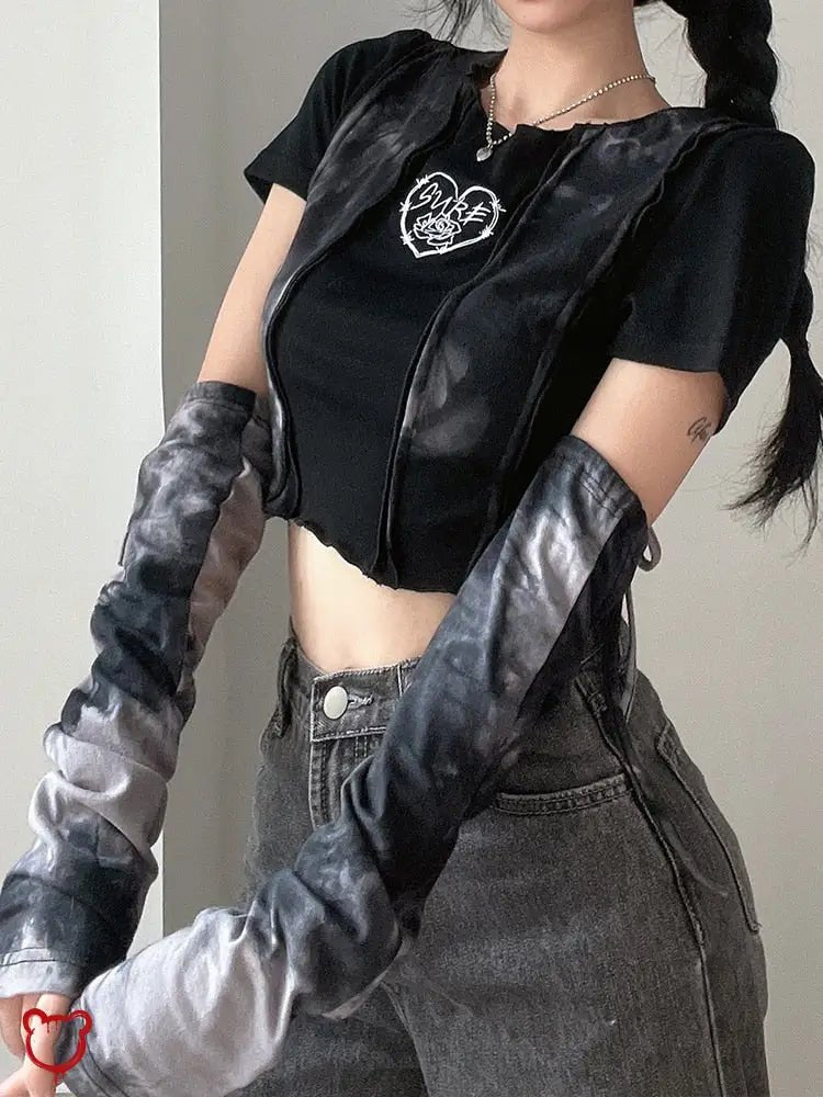 Grunge Crop Top with Gloves - The Cursed Closet