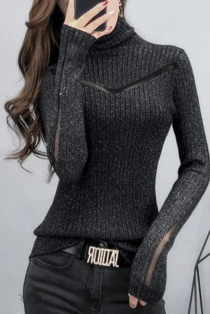 Grunge Grey Turtleneck Alternative Top - The Cursed Closet