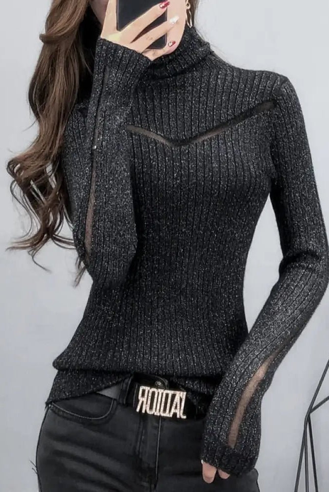 Grunge Grey Turtleneck Alternative Top - The Cursed Closet