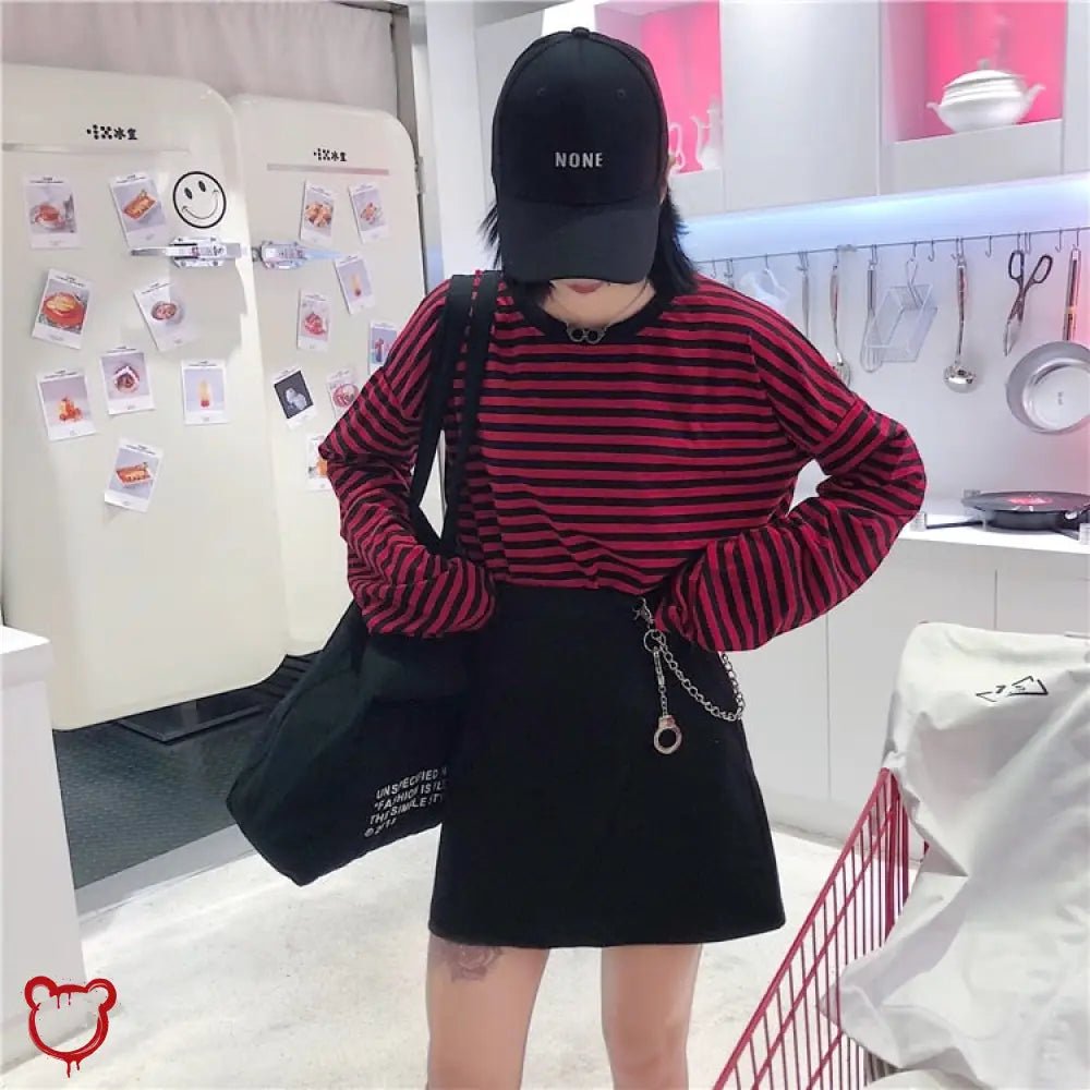 Grunge Stripe Casual Top - The Cursed Closet