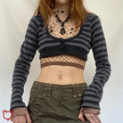 Grunge Striped Crop Top - The Cursed Closet