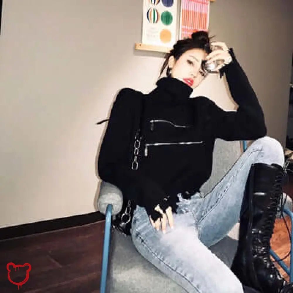Grunge Turtleneck with Zip, Abyss - The Cursed Closet