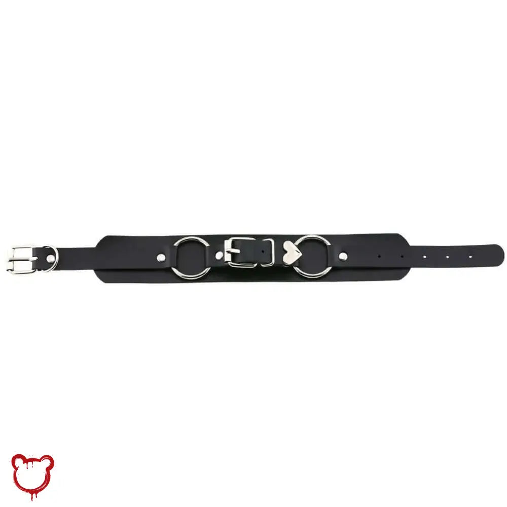 Heart Buckle Choker: Black/Blue Pu Accessories
