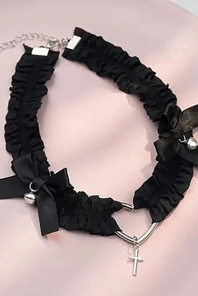 "Heart Lace Leg Garter - Black" - The Cursed Closet