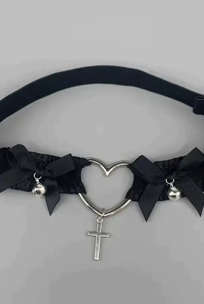 "Heart Lace Leg Garter - Black" - The Cursed Closet