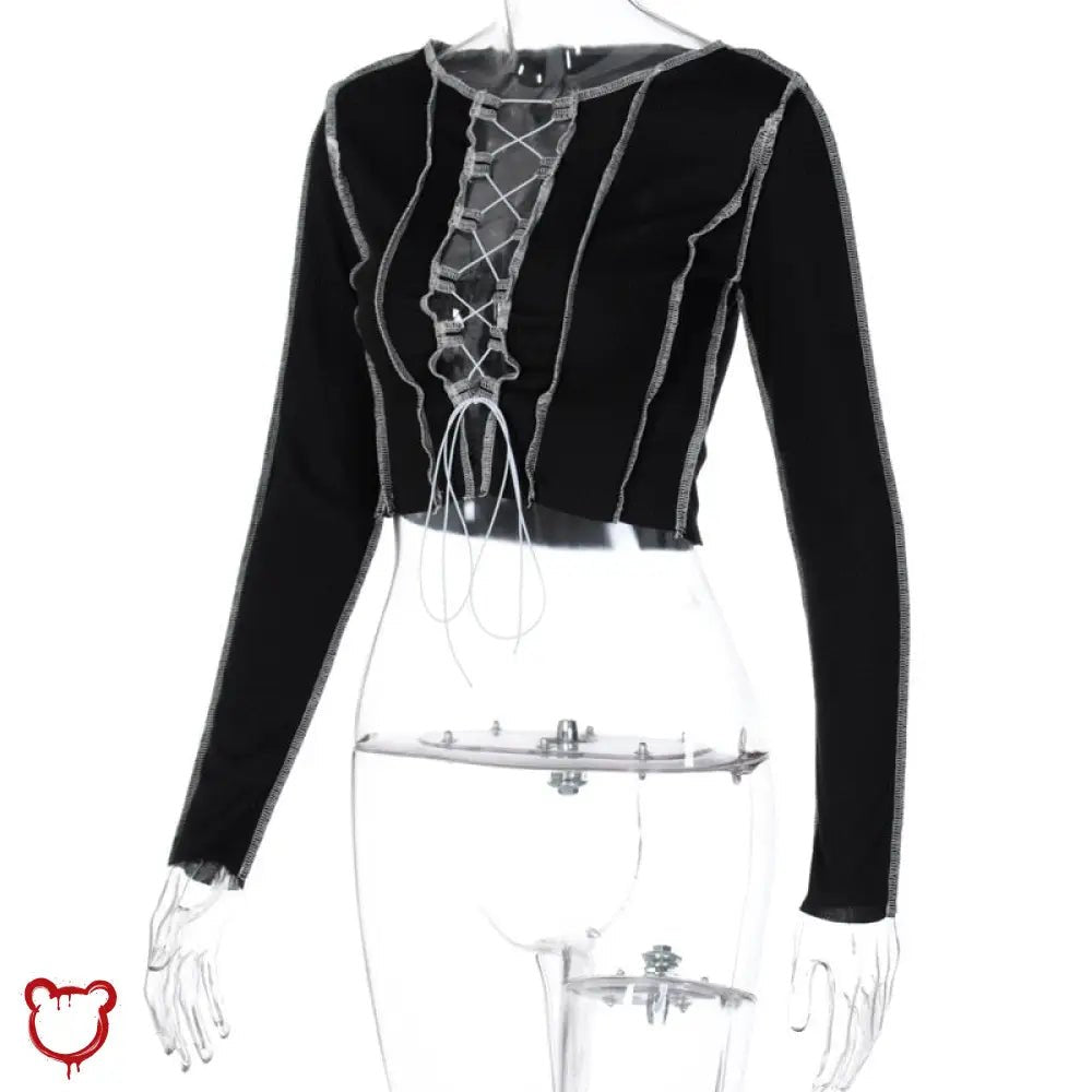 Heart Lace Up Black Top - The Cursed Closet