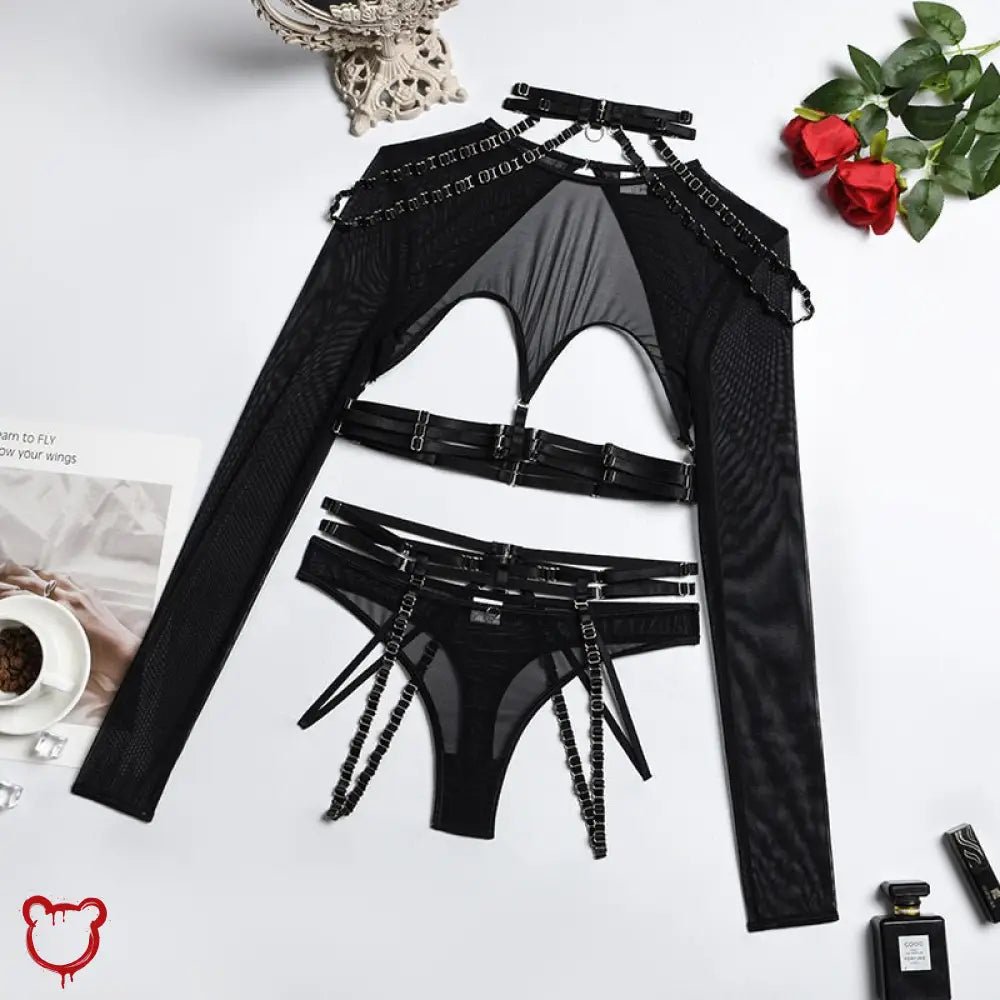 Ideal Noir Mesh Lingerie Ensemble - The Cursed Closet