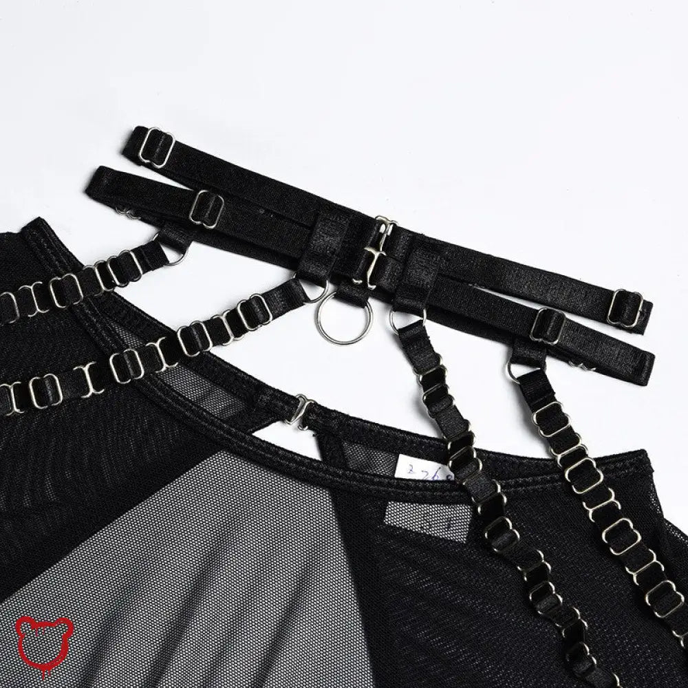Ideal Noir Mesh Lingerie Ensemble - The Cursed Closet