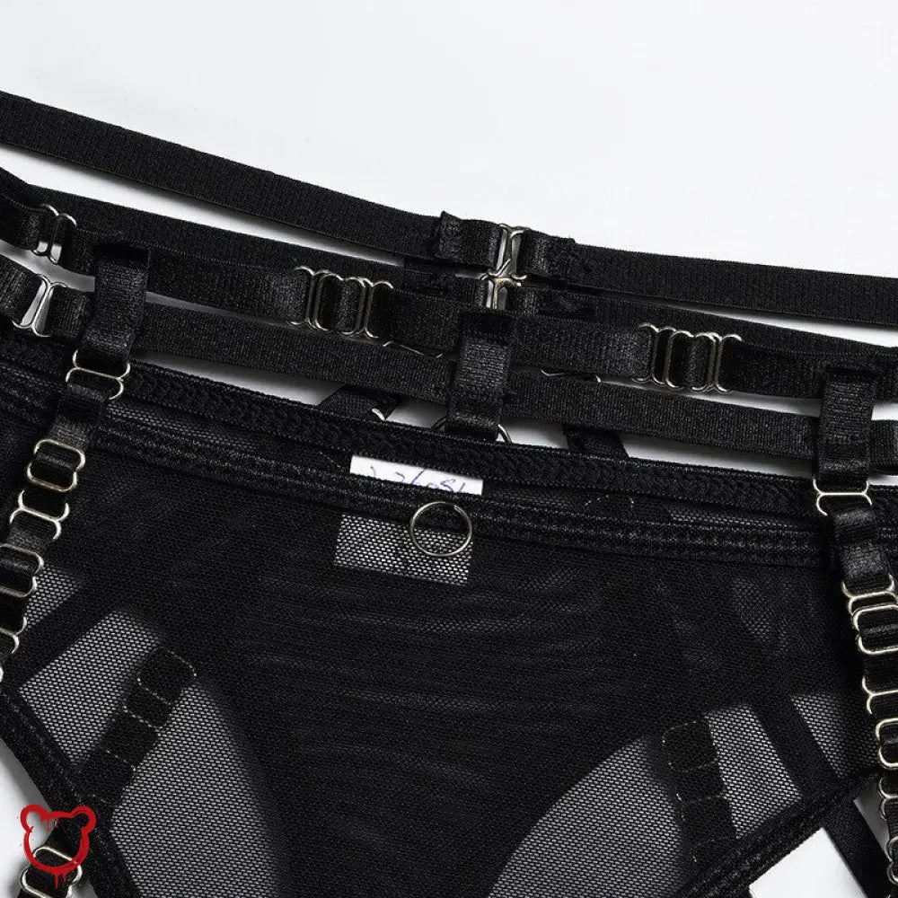 Ideal Noir Mesh Lingerie Ensemble - The Cursed Closet