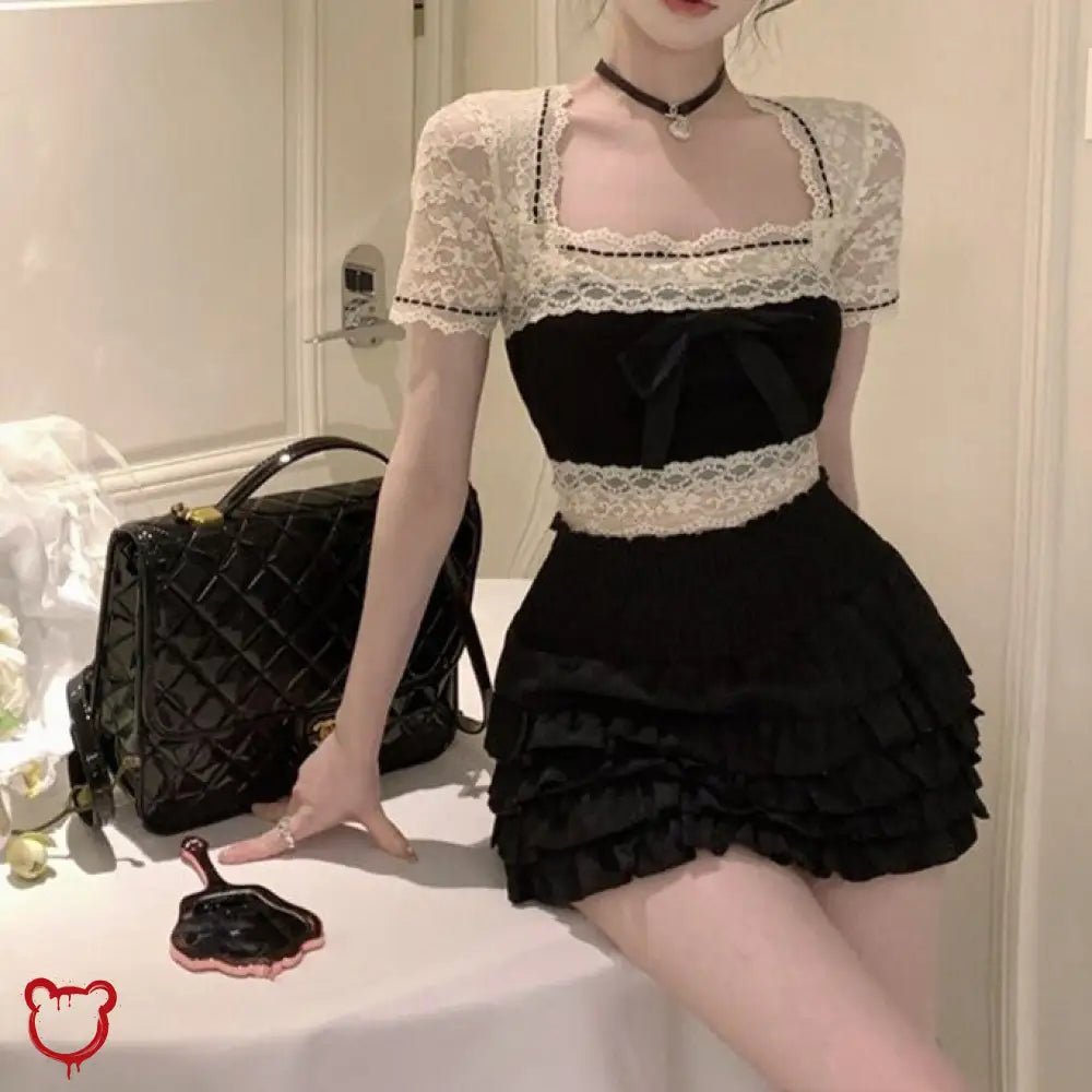 Kawaii Black & Beige Bow Set - The Cursed Closet