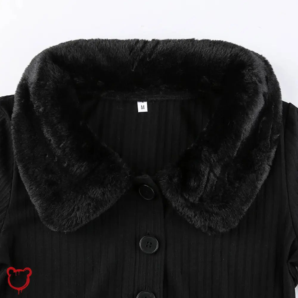 Knitted Faux Fur Bodysuit (Black) - The Cursed Closet