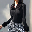 Knitted Faux Fur Bodysuit (Black) - The Cursed Closet